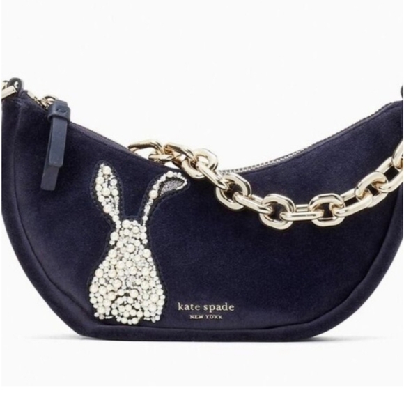 NEW Kate Spade ♠️ Smile Bunny Blue Velvet Crossbody - Picture 5 of 7